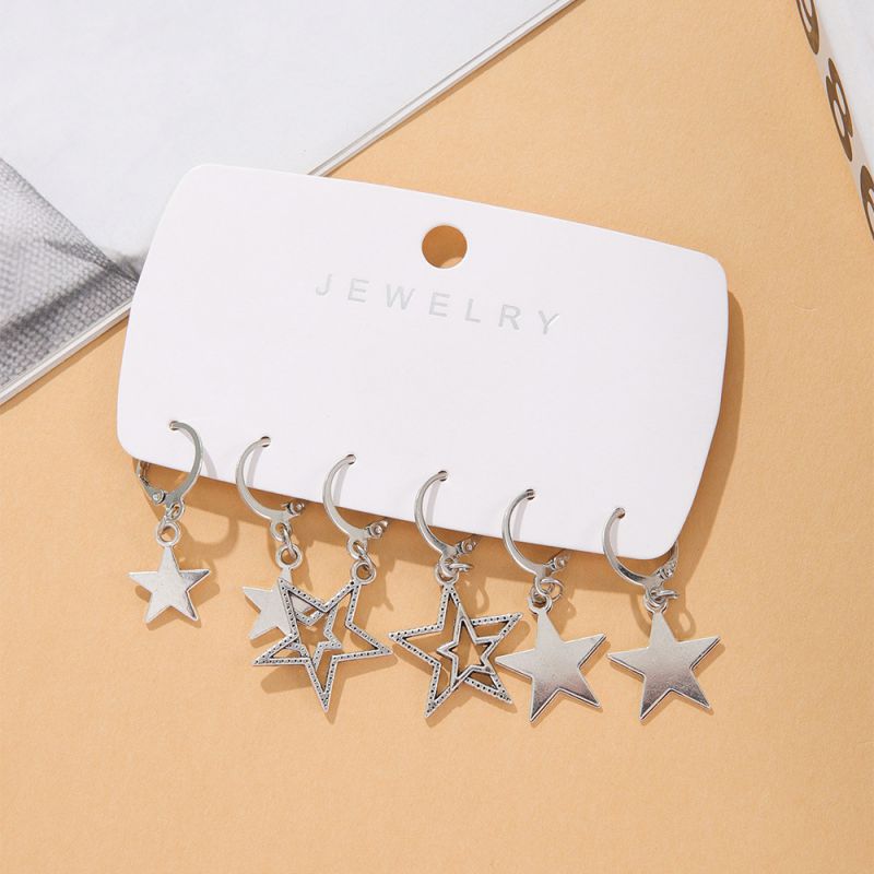 Fashion 1# Alloy Hollow Five-pointed Star Earring Set