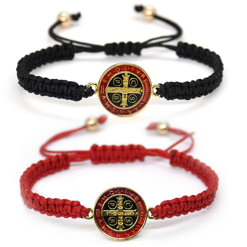 Fashion Red Resin Drip Oil Round Brand Cord Braided Bracelet