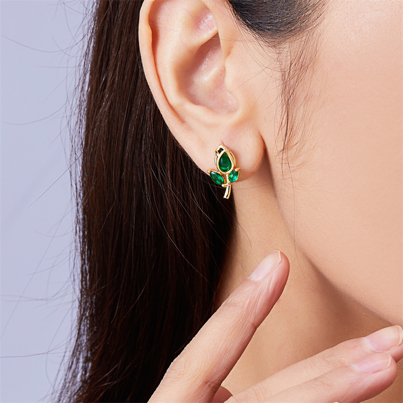 Fashion Purple Copper Diamond Tulip Earrings