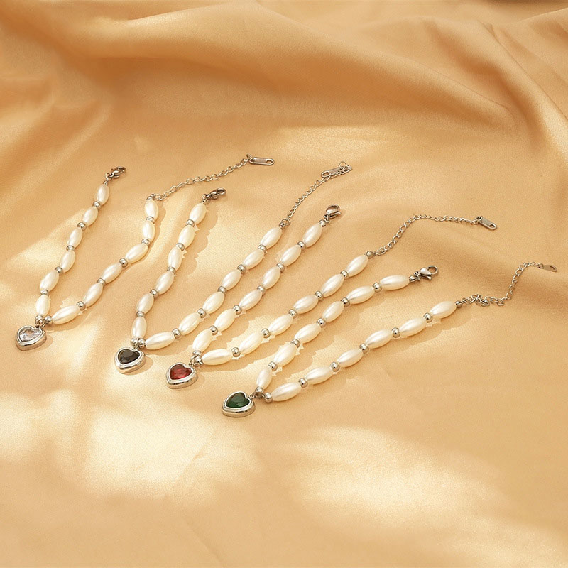 Fashion Jinhong Stainless Steel Diamond Love Pearl Beaded Bracelet