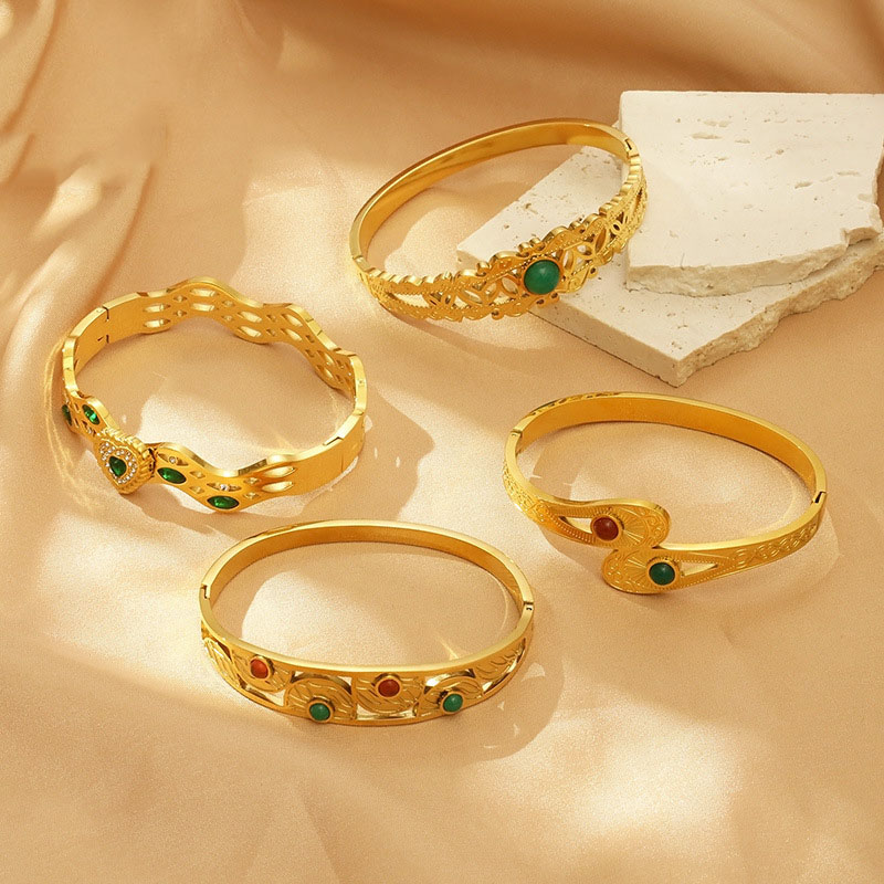 Fashion 1# Stainless Steel Diamond Snake Open Bracelet