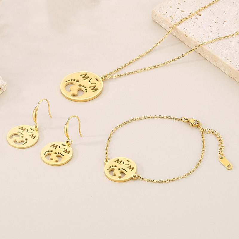 Fashion Golden Three-piece Set Stainless Steel Hollow Anklet Necklace Bracelet And Earrings Set