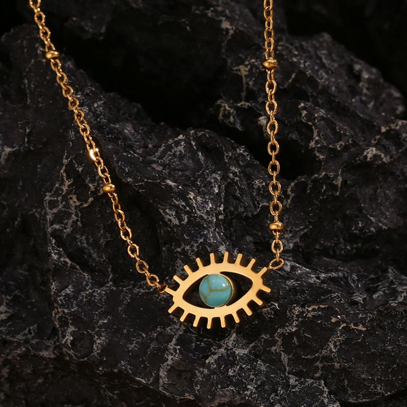 Collar De Acero Con Ojos Turquesas