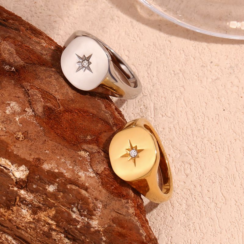 Anillo Starburst De Diamantes De Acero Inoxidable