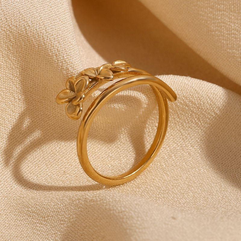 Anillo Abierto De Flor De Doble Capa De Acero Inoxidable