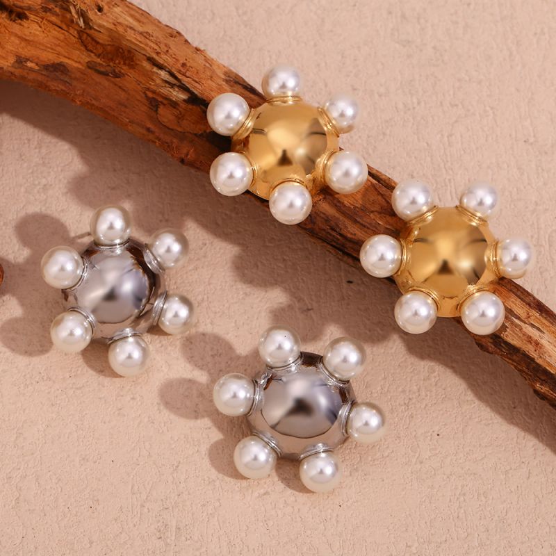 Aretes Geométricos Chapados En Perlas De Acero Inoxidable
