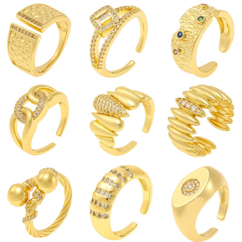 Anillo Abierto Geométrico De Circonitas Engastadas En Cobre