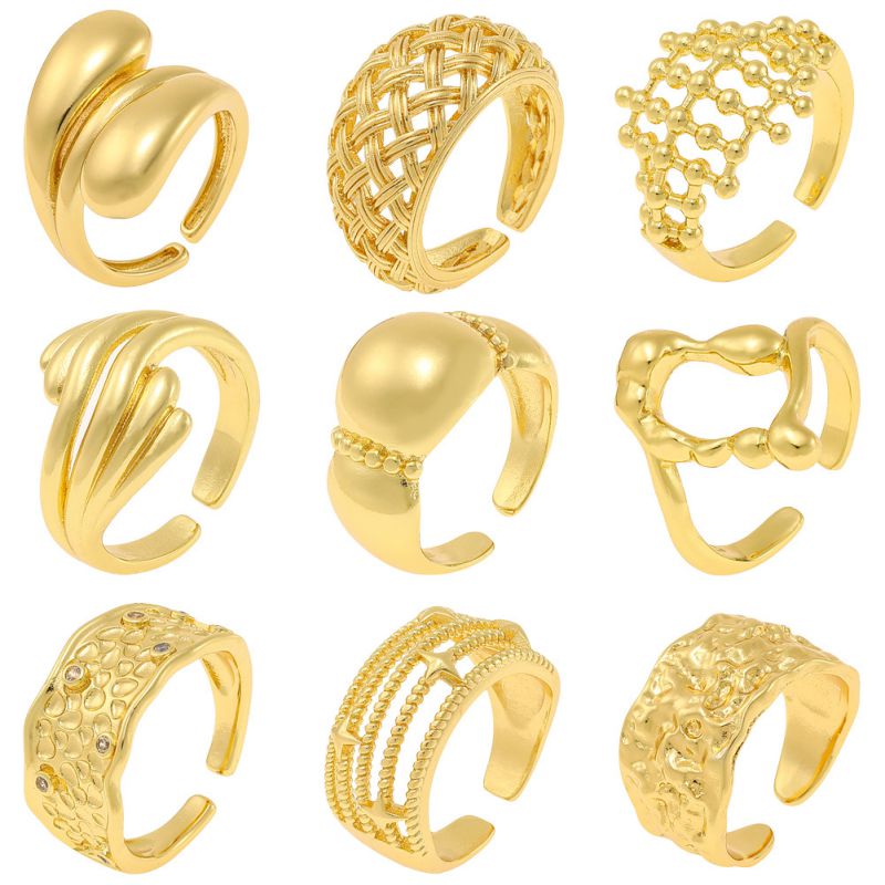 Anillo Abierto Geométrico Bañado En Oro En Cobre