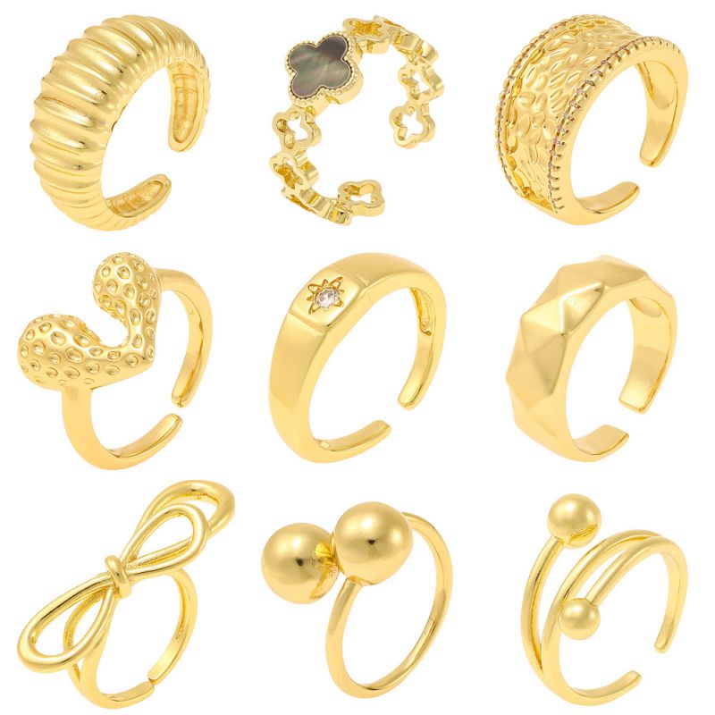 Anillo Abierto Geométrico De Cobre Bañado En Oro