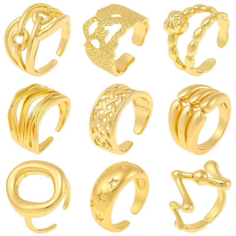 Anillo Abierto Geométrico De Cobre Bañado En Oro