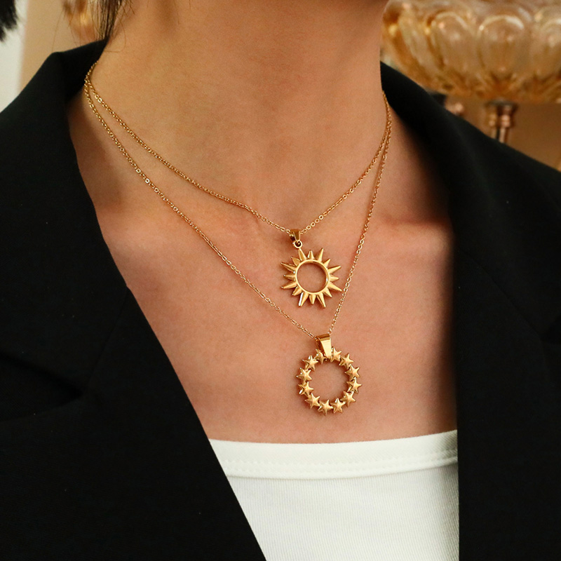 Collar Con Colgante De Pentagrama Redondo De Acero De Titanio