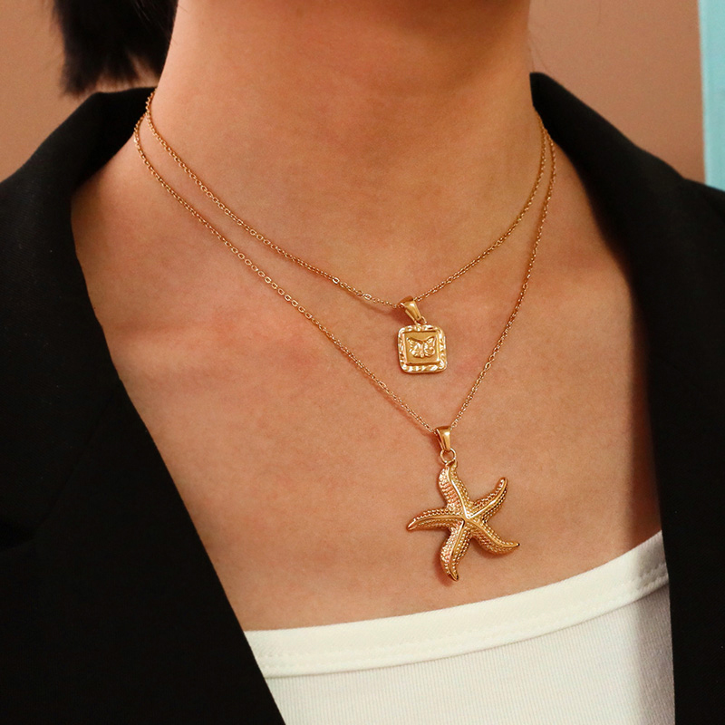 Collar Con Colgante De Estrella De Mar De Acero De Titanio