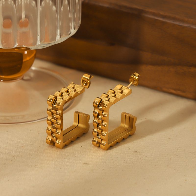 Fashion Gold Stainless Steel Square Earrings