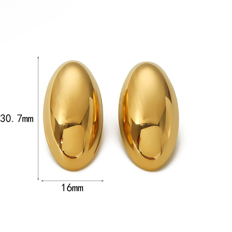 Fashion Gold Stainless Steel Oval Earrings