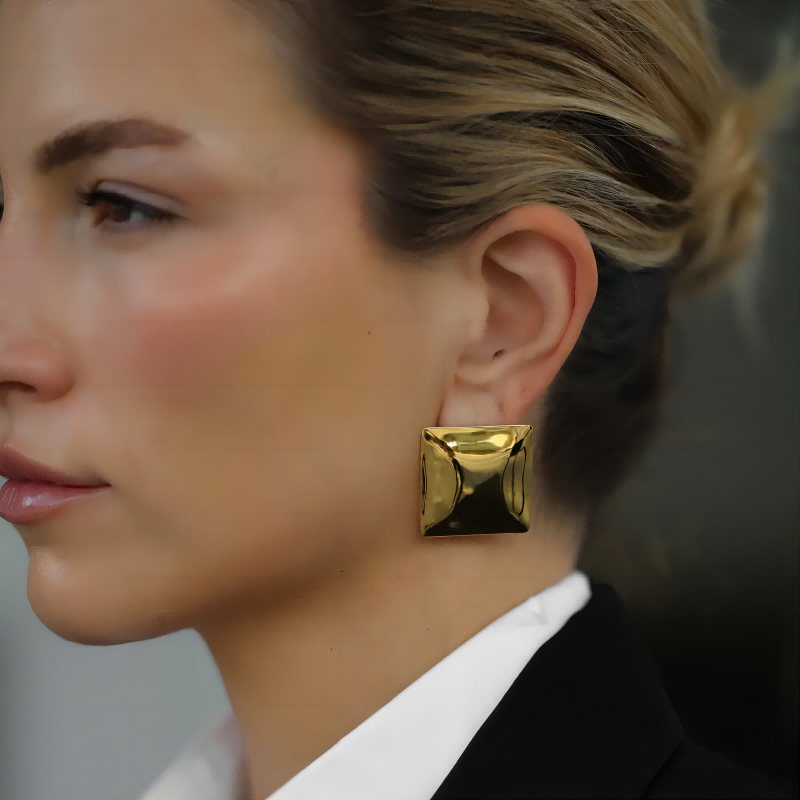 Fashion Gold Stainless Steel Square Earrings