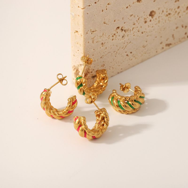 Fashion Pink Titanium Steel Oil-drip Twist Twist Earrings