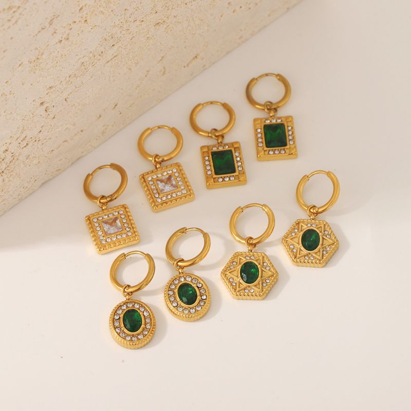 Fashion 1# Stainless Steel Diamond Square Earrings