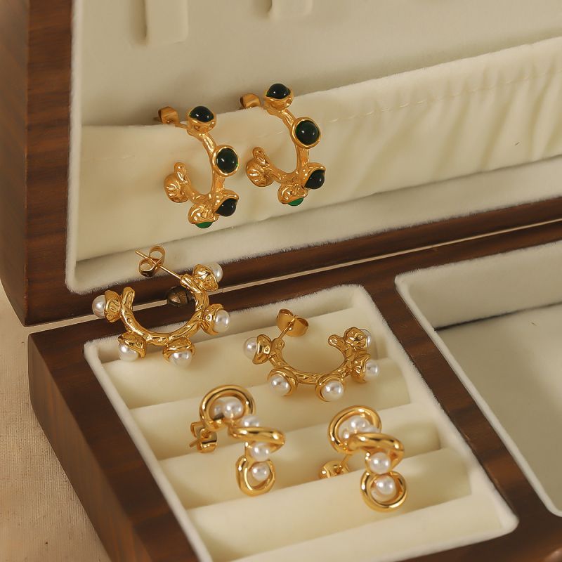 Fashion 1# Titanium Steel Pearl C-shaped Earrings