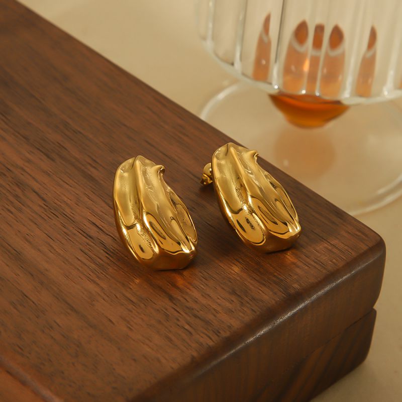 Fashion Gold Stainless Steel Geometric Pleated Earrings