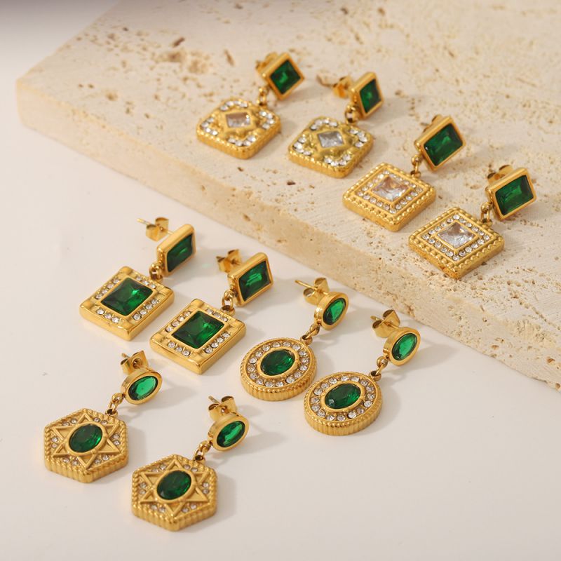 Fashion 1# Stainless Steel Diamond Geometric Square Earrings