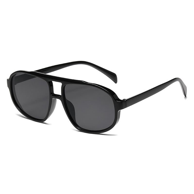 Fashion Black Gray Double Bridge Large Frame Sunglasses