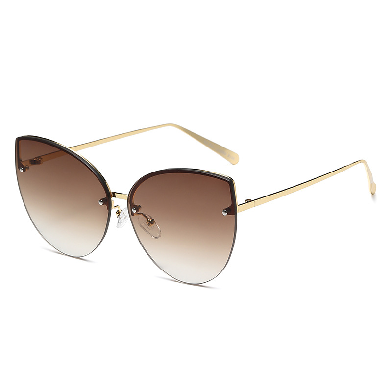 Fashion Gold Full Gray Cat Eye Large Frame Sunglasses