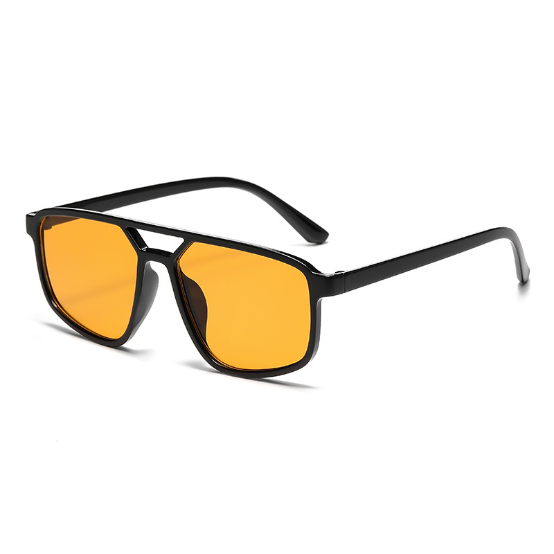 Fashion Black Gray Double Bridge Large Frame Sunglasses