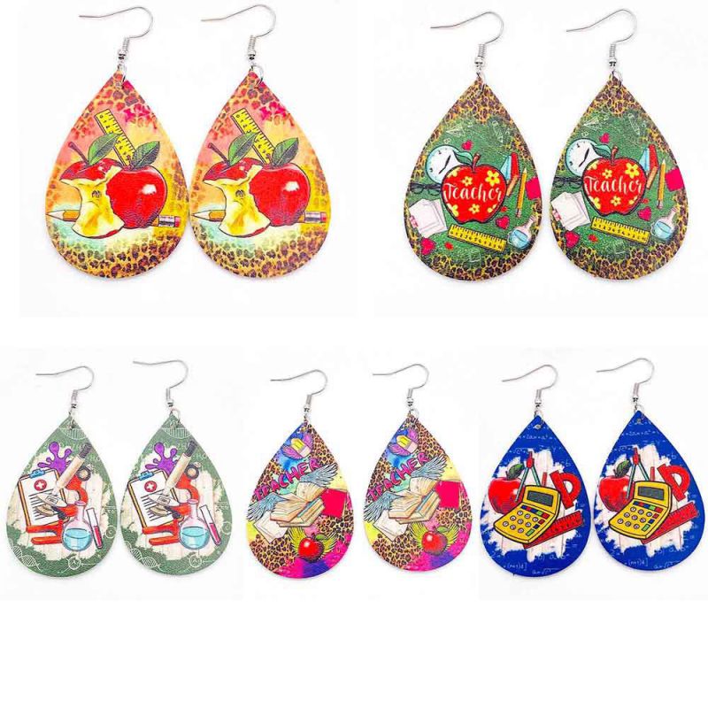 Pendientes Colgantes De Piel Con Estampado