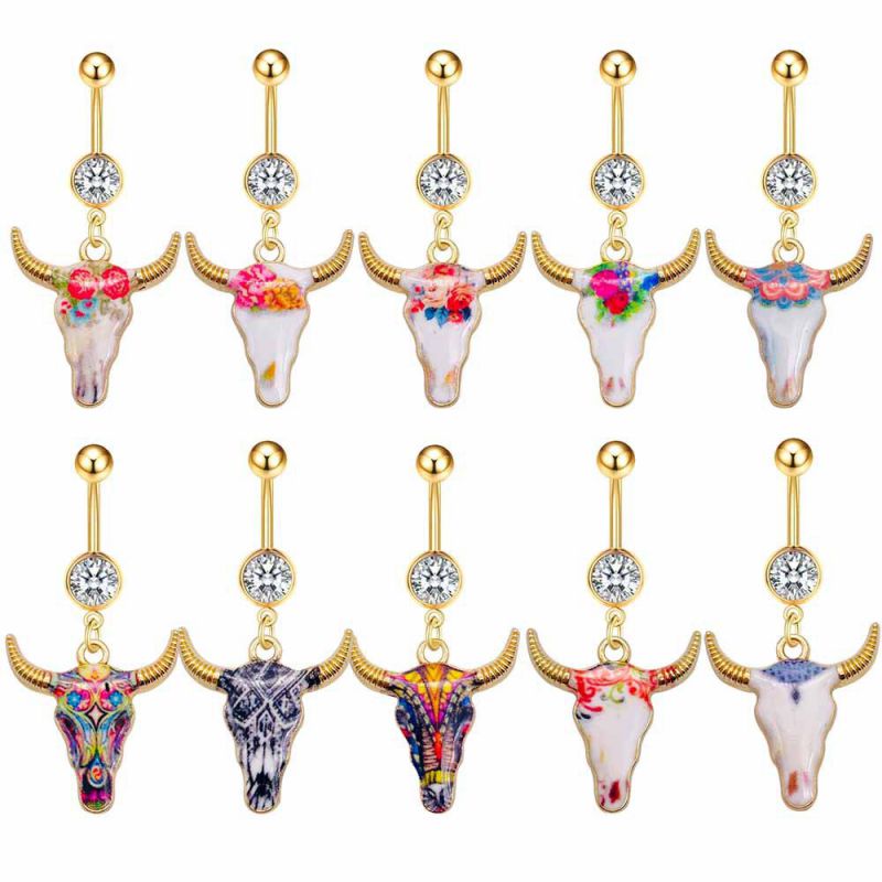 Piercing Ombligo Cabeza De Toro De Diamantes De Acero Inoxidable
