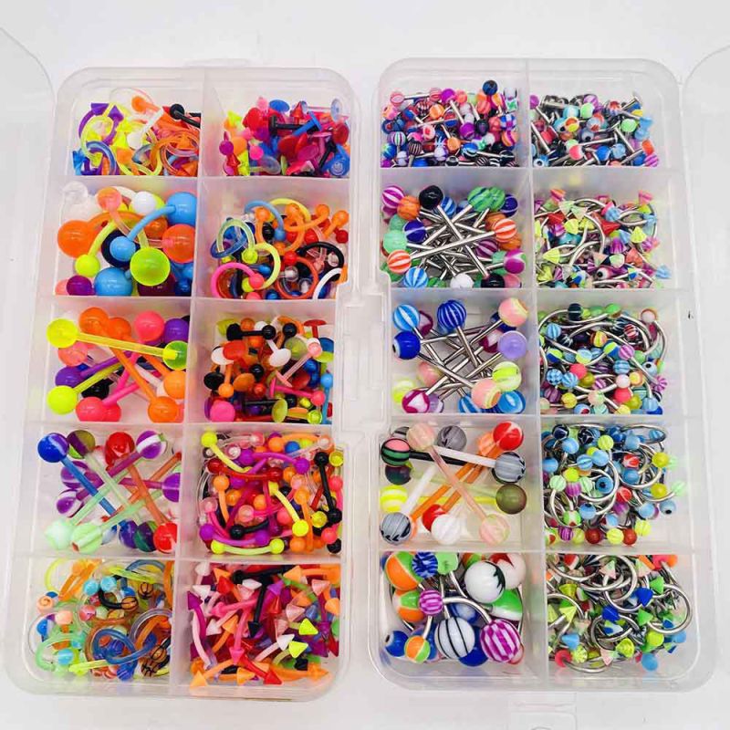 100 Unids/caja Piercing Mixto Anillo De Nariz De Acero Inoxidable Clavo Para Lengua Ombligo