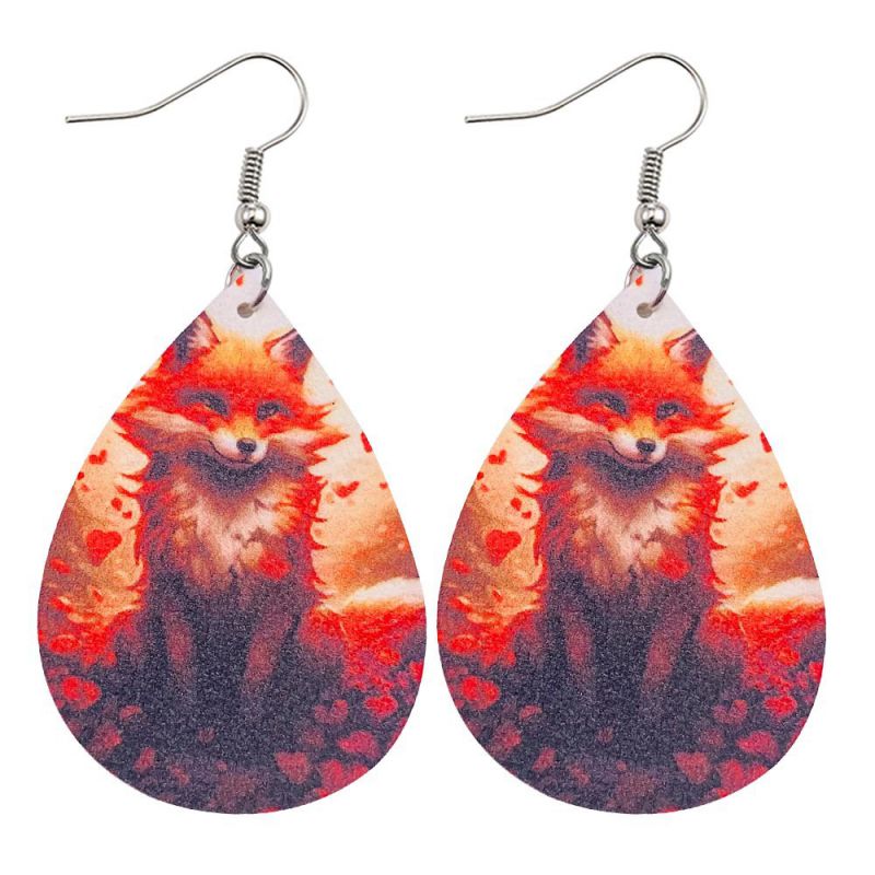 Pendientes Con Estampado De Zorros En Forma De Lágrima
