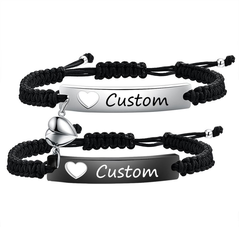 Pulsera Trenzada Larga Grabada En Acero Titanio