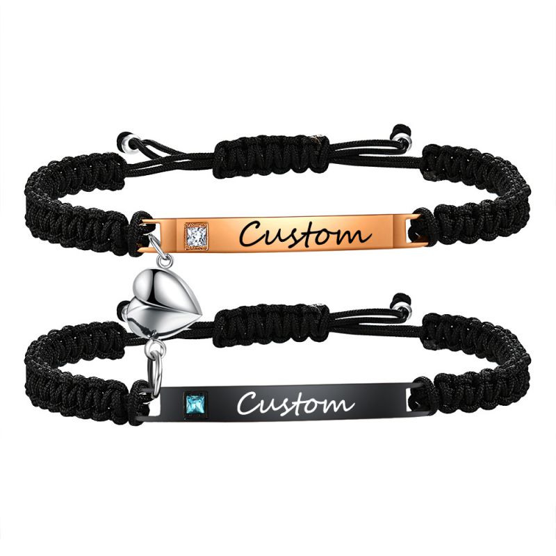 Pulsera Trenzada Larga Grabada En Acero Titanio