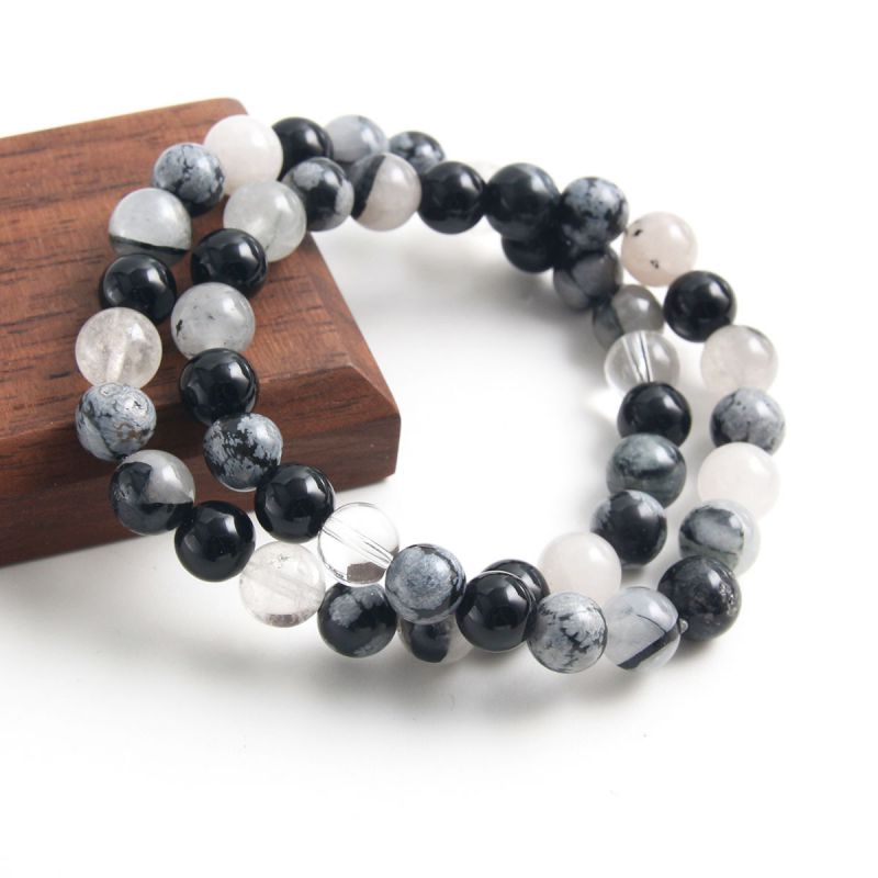 Pulsera De Cuentas De Cristal Negro Para Hombre.