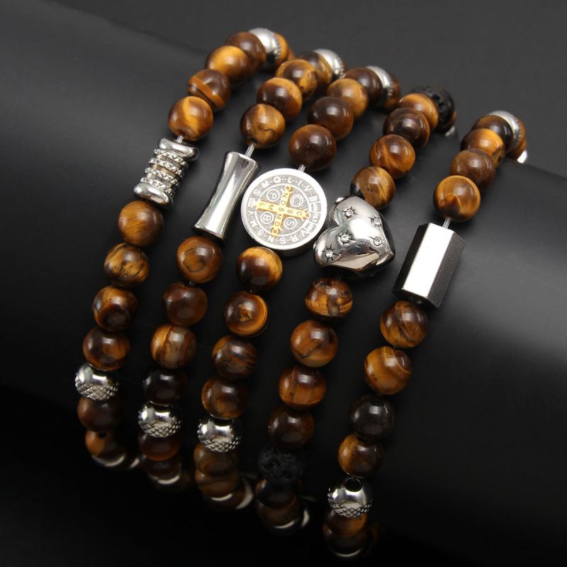 Pulsera De Cuentas De Piedras Naturales Para Hombre.