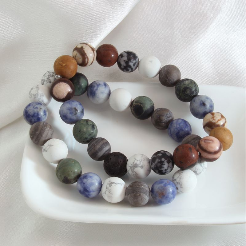 Fashion Map Stone + Alabaster + White Turquoise + Blue Stone + Golden Swan Frosted Beaded Bracelet