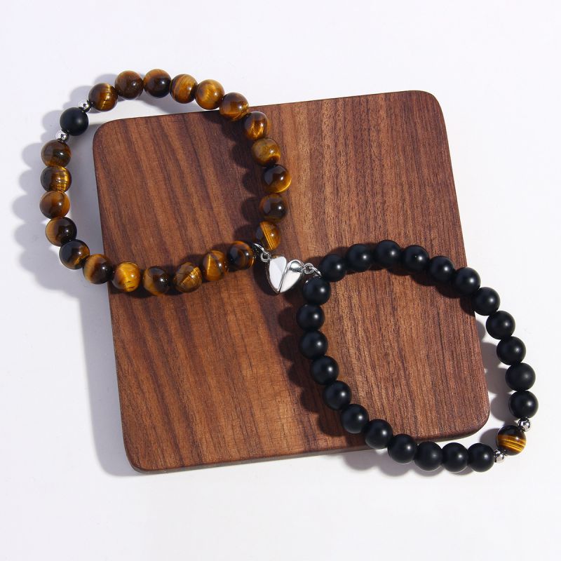 Fashion Amazon + Volcanic Stone Geometric Agate And Turquoise Beaded Magnetic Love Bracelet