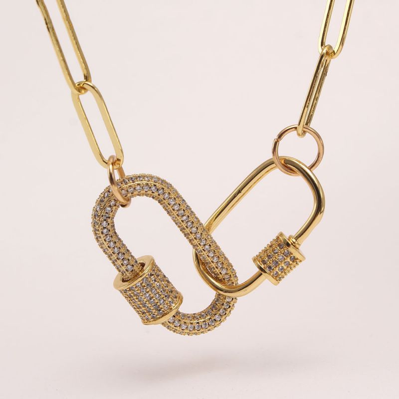 Collar De Anillo De Cadena Gruesa De Circonio Con Incrustaciones De Cobre