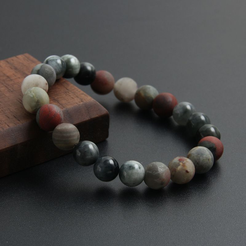 Fashion African Bloodstone Geometric Beaded Men's Bracelet