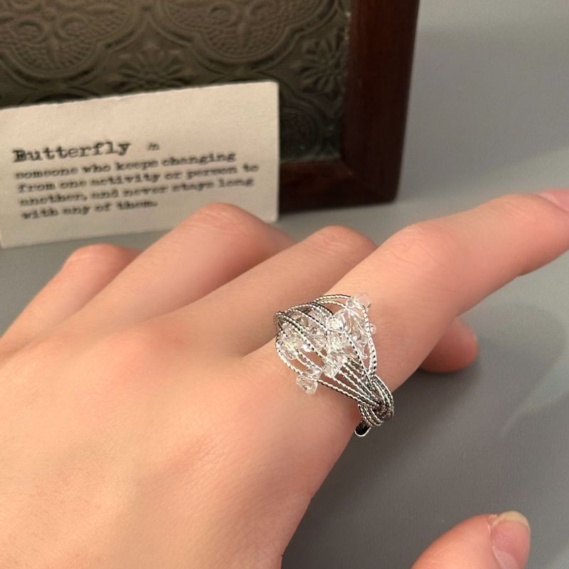 Fashion Silver Multi-layered Crystal Open Ring