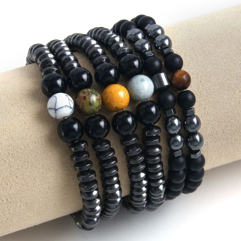 Fashion 1# Frosted Black Bile Beaded Men's Bracelet