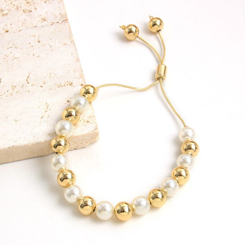 Pulsera De Cuentas De Cuentas De Oro Y Perlas De Metal