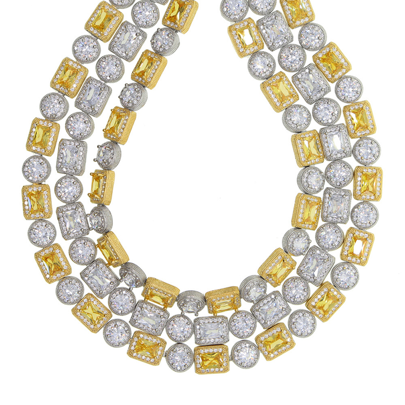 Collar Rectangular Redondo Geométrico De Circonio Con Incrustaciones De Cobre