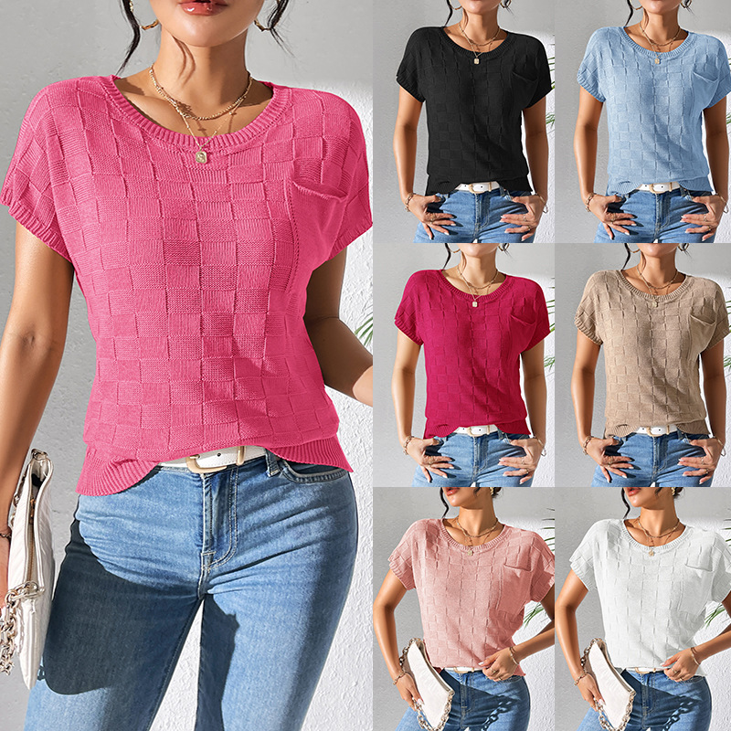Fashion White Knitted Short Sleeves Polyester Knitted Short Sleeves