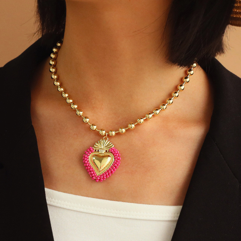 Fashion Color Rice Beads Irregular Love Pendant Bead Necklace (6mm)
