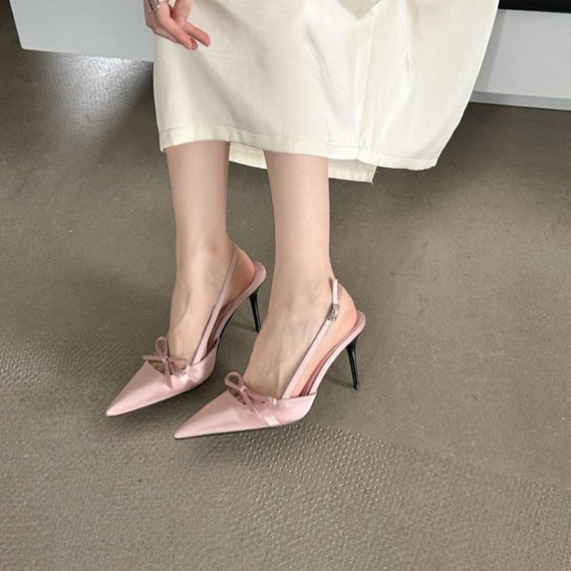 Fashion Black Pointed Toe Bow Stiletto Sandals