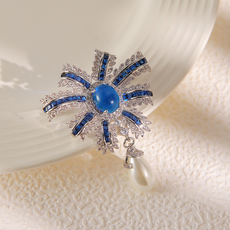 Broche De Perlas De Copo De Nieve De Diamantes De Metal