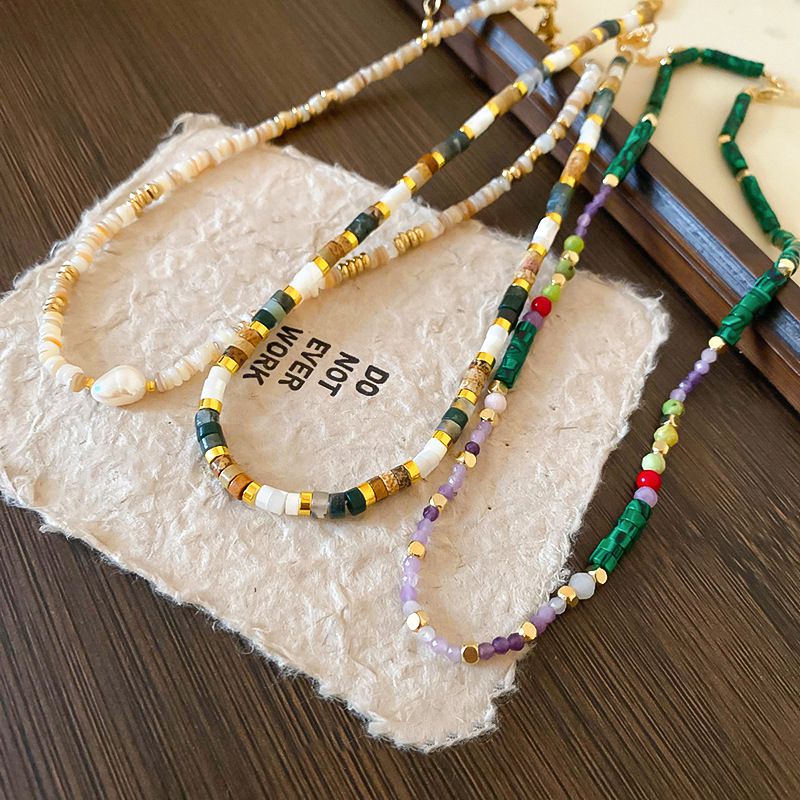 Fashion Necklace-coffee-white-gold Shell Beaded Pearl Necklace