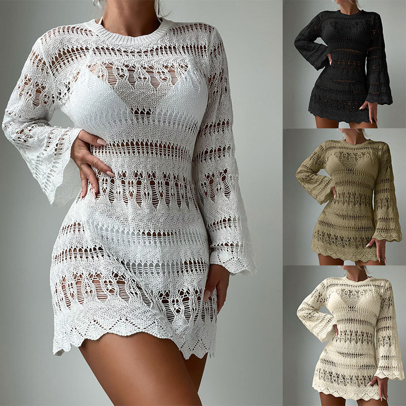 Fashion Apricot Blend Open-knit Sun Cover-up