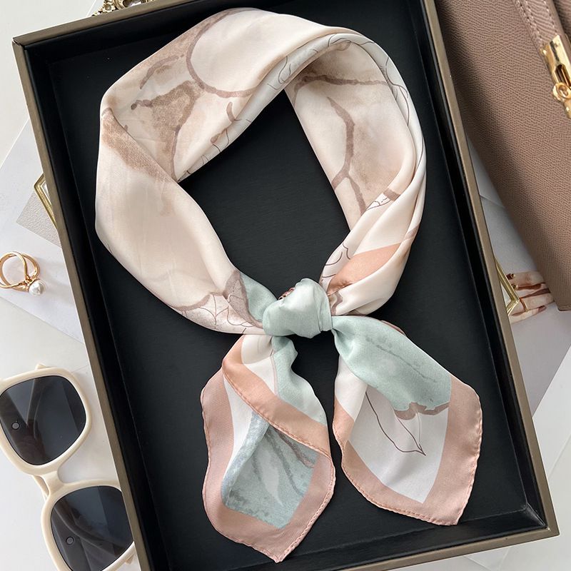 Fashion 1# Khaki Polyester Printed Silk Scarf